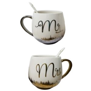 סט ספלים זוגי יוקרתי Mr / Mrs - עם כפיות