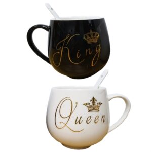 סט 2 ספלים לזוגות King/Queen - עם כפיות