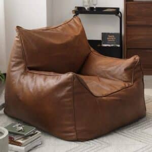 פוף כורסא גדול ומפנק – דמוי עור חום