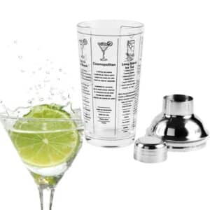 שייקר קוקטיילים מזכוכית 400 מ"ל, עם מתכונים מודפסים