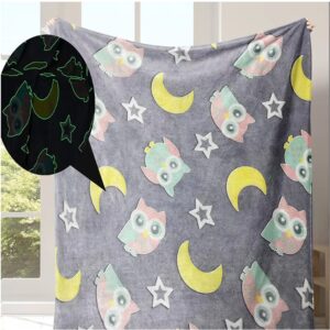 שמיכת פליז לילדים, עם כוכבים,ירח וינשוף זוהרים בחושך - Magic Blanket