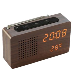 רדיו שעון מעורר LED על סוללות/USB - עשוי עץ בעיצוב יוקרתי